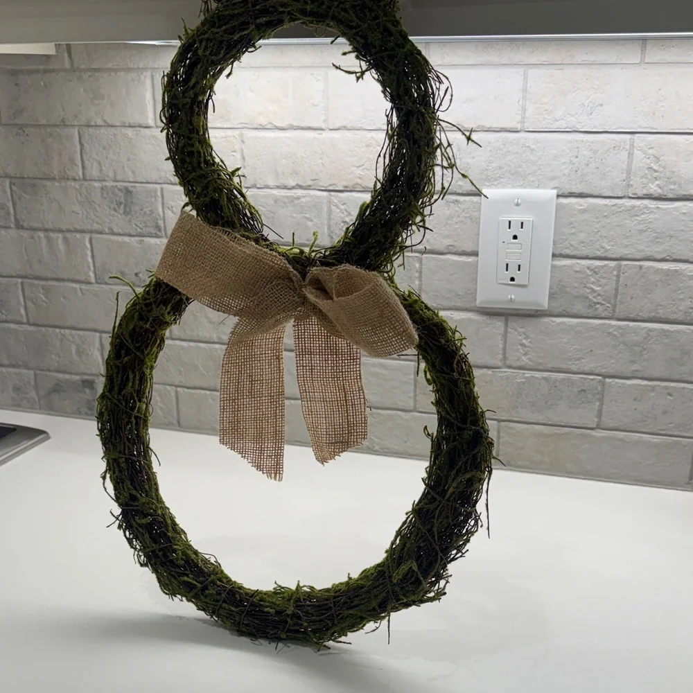 Rustic Green Bunny Wreath with Burlap Bow - Home Holiday Decor